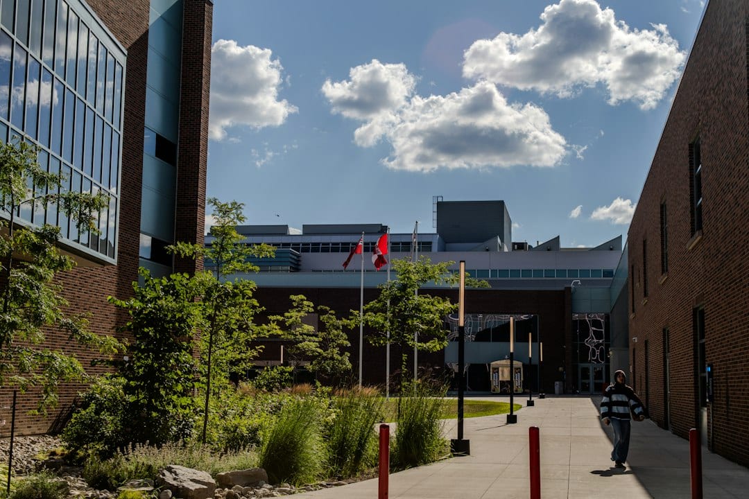 Student on Canadian university campus in autumn