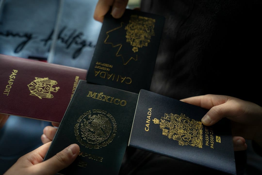 Diverse group of successful professionals holding passports and approval documents