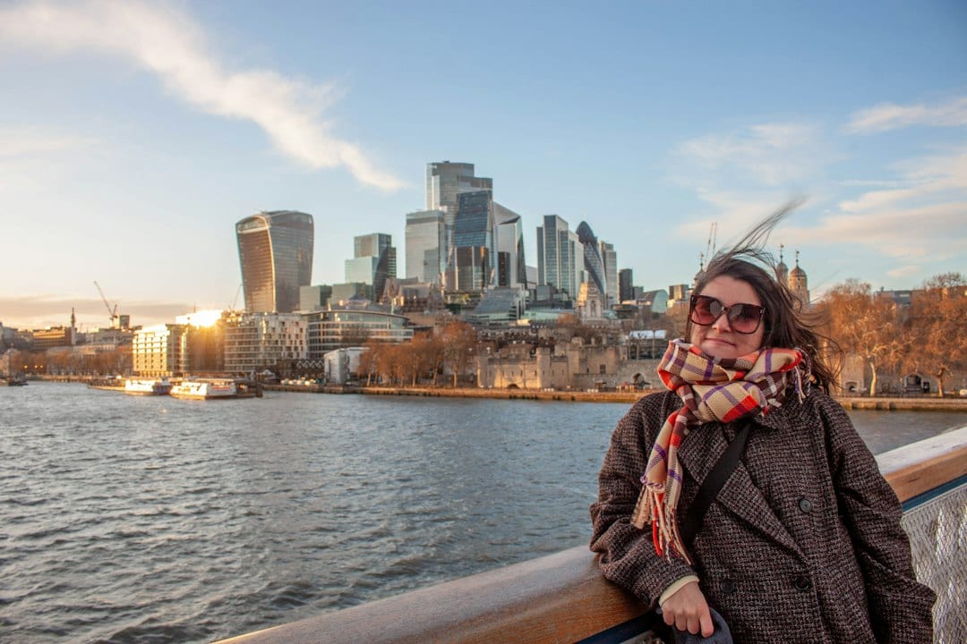Professional woman with London skyline background